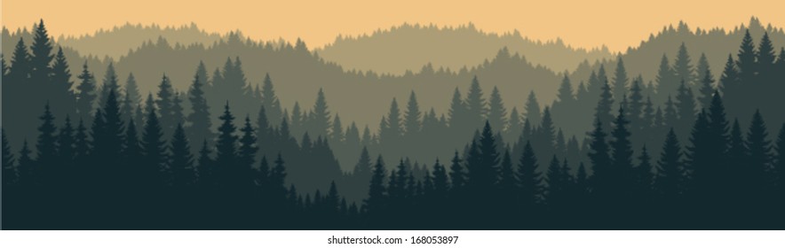 vector mountains forest background texture seamless pattern