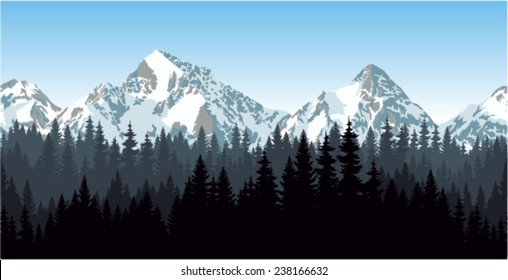  vector mountains forest background texture seamless pattern