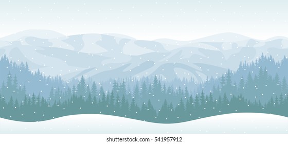 vector mountains forest background texture seamless pattern