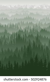 vector mountains forest with fog background texture seamless pattern