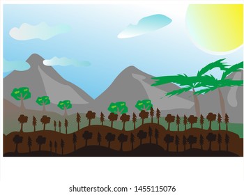Vector mountains and forest landscape