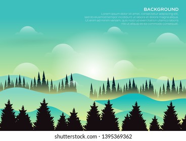 Vector mountains and forest landscape. Beautiful background early in a daylight