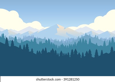 Vector Mountains Forest Landscape Early Daylight Stock Vector (Royalty ...