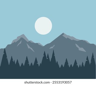 Vector mountains and forest landscape vector illustration