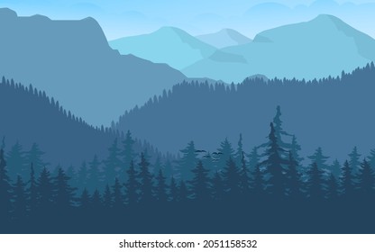 Vector mountains and forest landscape.eps10. 