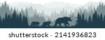 vector mountains forest woodland background texture seamless pattern with black bear family