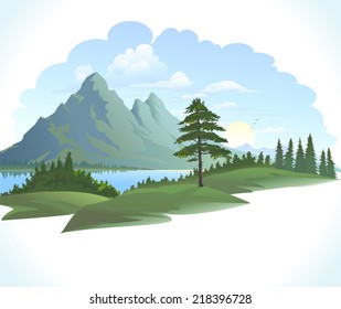 VECTOR MOUNTAINS WITH GREEN FIELDS