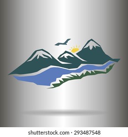 Vector mountains and green valley