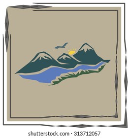 Vector mountains and green valley