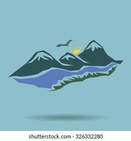 Vector mountains and green valley