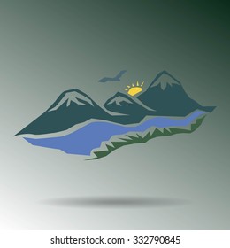 Vector mountains and green valley