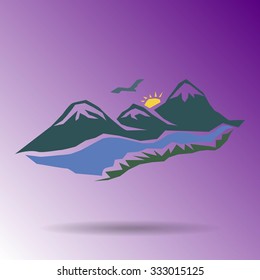 Vector mountains and green valley