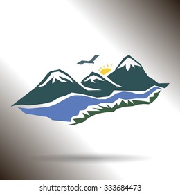Vector mountains and green valley