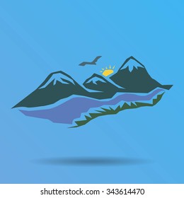 Vector mountains and green valley