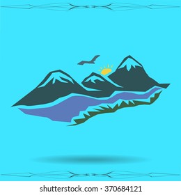 Vector mountains and green valley