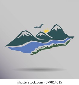 Vector mountains and green valley