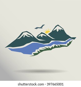 Vector mountains and green valley