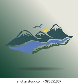Vector mountains and green valley