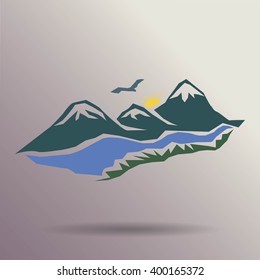 Vector mountains and green valley