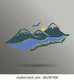 Vector mountains and green valley