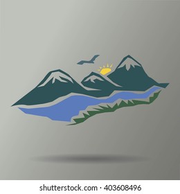 Vector mountains and green valley