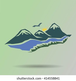 Vector mountains and green valley