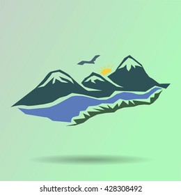 Vector mountains and green valley