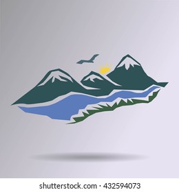 Vector mountains and green valley