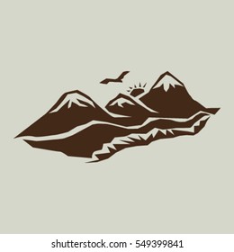 Vector mountains and green valley