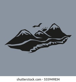 Vector mountains and green valley