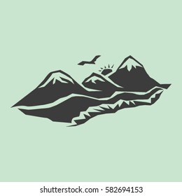 Vector mountains and green valley