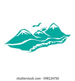 Vector mountains and green valley