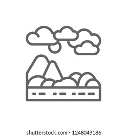 Vector mountains and hills landscape line icon. Symbol and sign illustration design. Isolated on white background