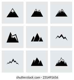 Vector mountains icon set on grey background