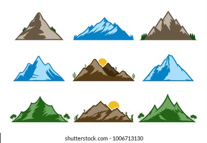 Vector mountains icons isolated on white
