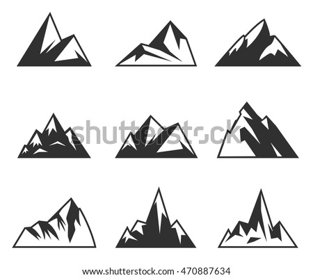 Vector mountains icons isolated on white. Tourism, spokehiking and camping icons.