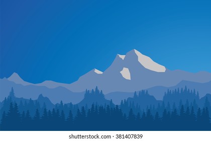 Vector mountains landscape, abstract blue panoramic view, vector illustration