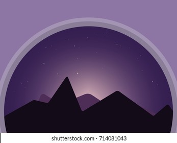 Vector mountains landscape early in the night. Beautiful geometric illustration. Background for banner, flyer, book, cover, poster.