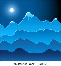 Vector Mountains Landscape At Night