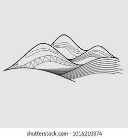 Vector mountains line illustration on grey background