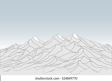 vector mountains logo alps, alaska, canada, sinai desert landscape outline illustration. blue sky