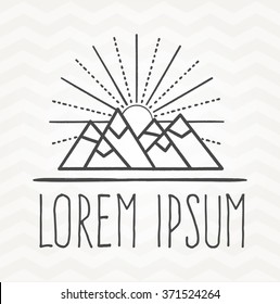 Vector mountains logo emblem. Abstract paper background with zigzag pattern