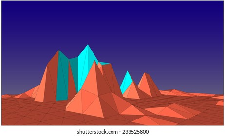 Vector mountains in low-polygonal style against blue sky background