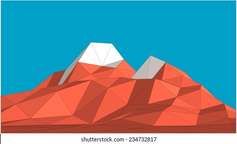 Vector mountains in low-polygonal style against blue background