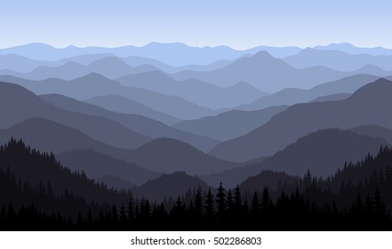 Vector mountains morning landscape - seamless background.