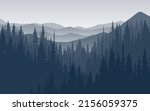 Vector mountains and pine forest in the morning.