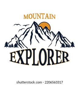 vector of mountains and pine trees, in line style. vector illustration for logo, web, t-shirt