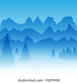 Vector Mountains with Pine Trees Natural Landscape Illustration