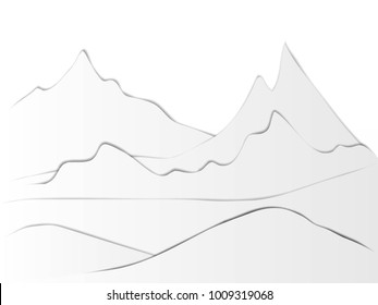 Vector mountains silhouette season. Dawn in the mountains. Rocks, sky, nature, fog. Concept mountaineering, adventure, freedom. Effect paper cut.