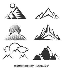 Vector mountains silhouettes collection isolated on white background